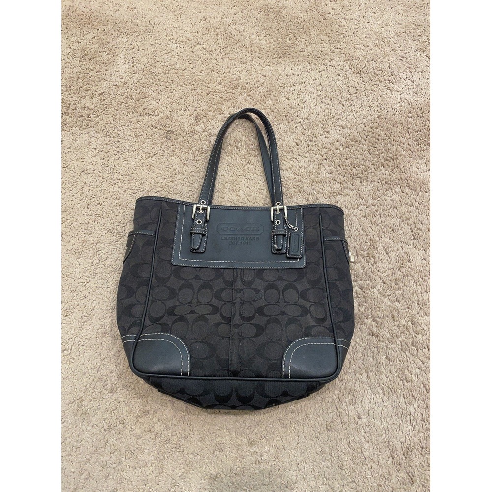 Coach Legacy Signature Black Canvas Leather Trim Top Handle Tote Bag - Vintage